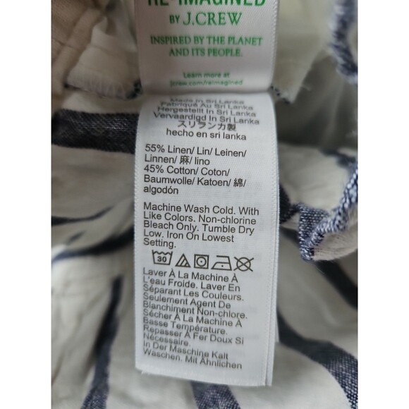 J Crew Women Sz 12 Linen Blend Wide Leg Ankle Pants Blue White Stripe Boho Beach - Picture 7 of 8